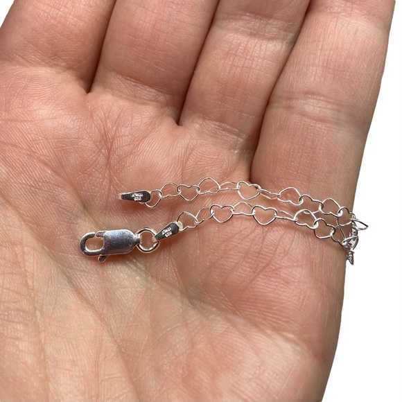 7” Heart Chain Link Bracelet Solid 925 Sterling Silver Dainty Gift Hearts - Picture 7 of 8